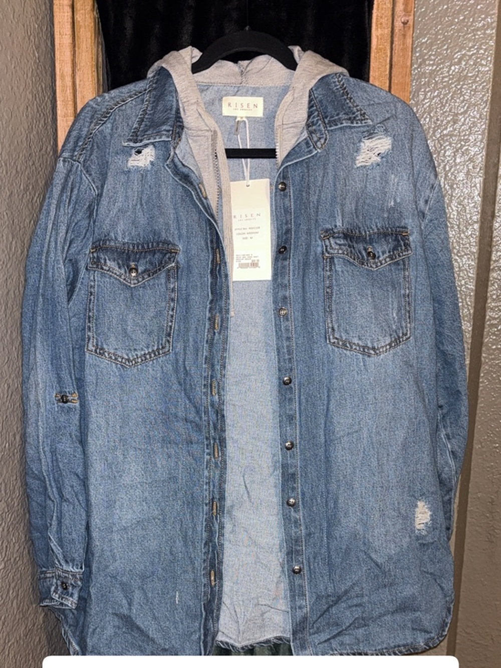 Risen Distressed Denim Jacket with Hoodie